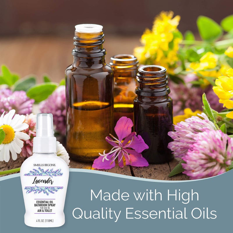 SMELLS BEGONE 4 oz Essential Oil Bathroom Spray - Instantly Eliminate Toilet & Bathroom Odors - Air Freshener Made with Essential Oils (Lavender) - Image 2